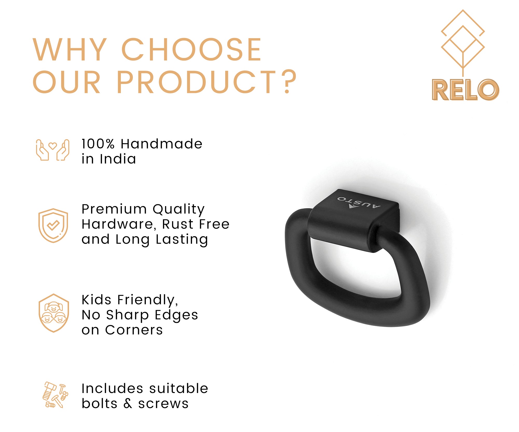 Relo 110 Z-Black Folding Knob For Drawers & Cupboards