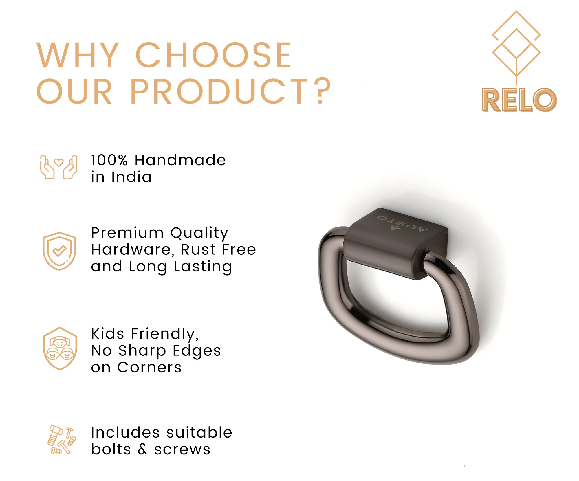 Relo 110 Combi Black Folding Knob For Drawers & Cupboards