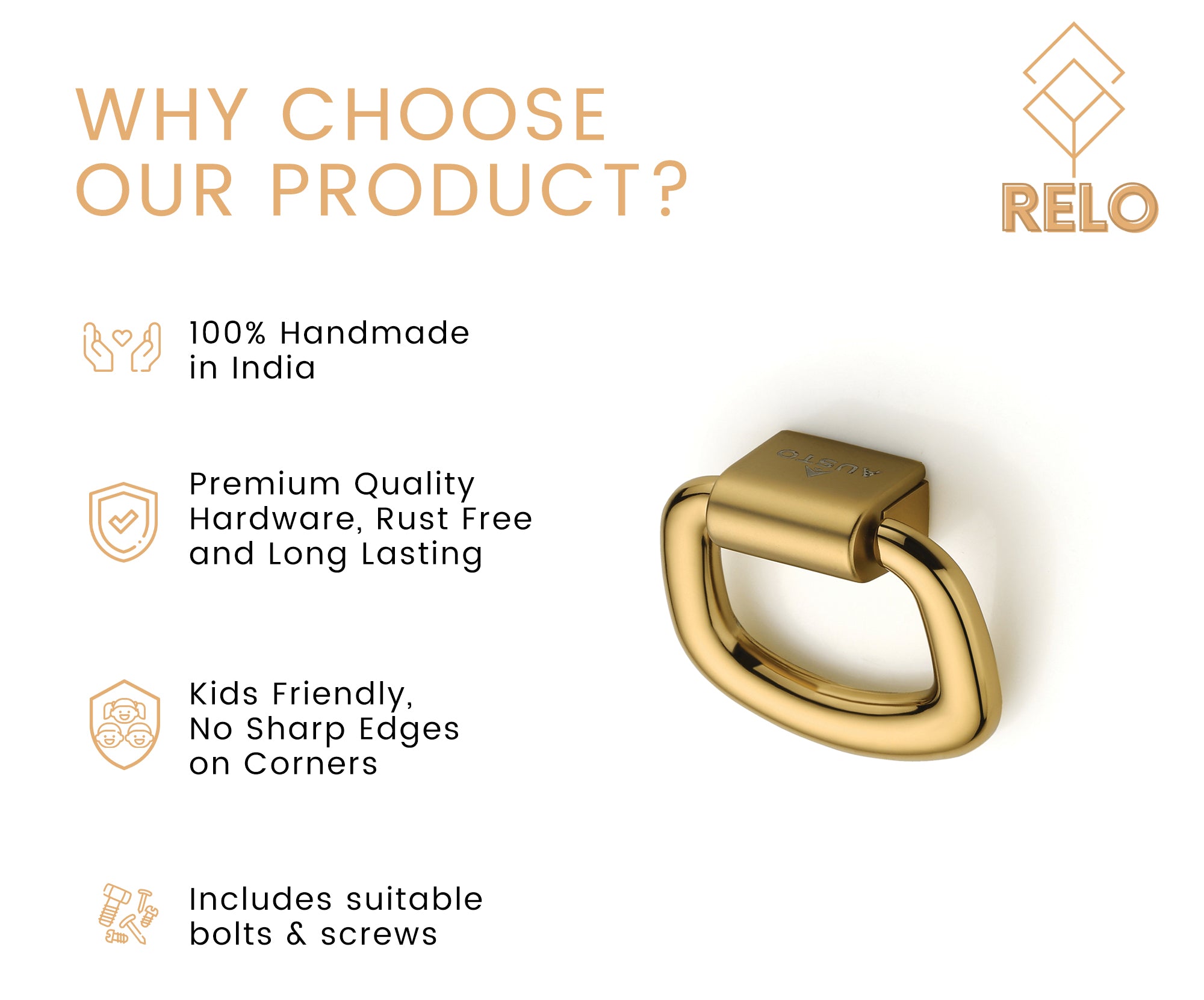 Relo 110 Gold Folding Knob For Drawers & Cupboards