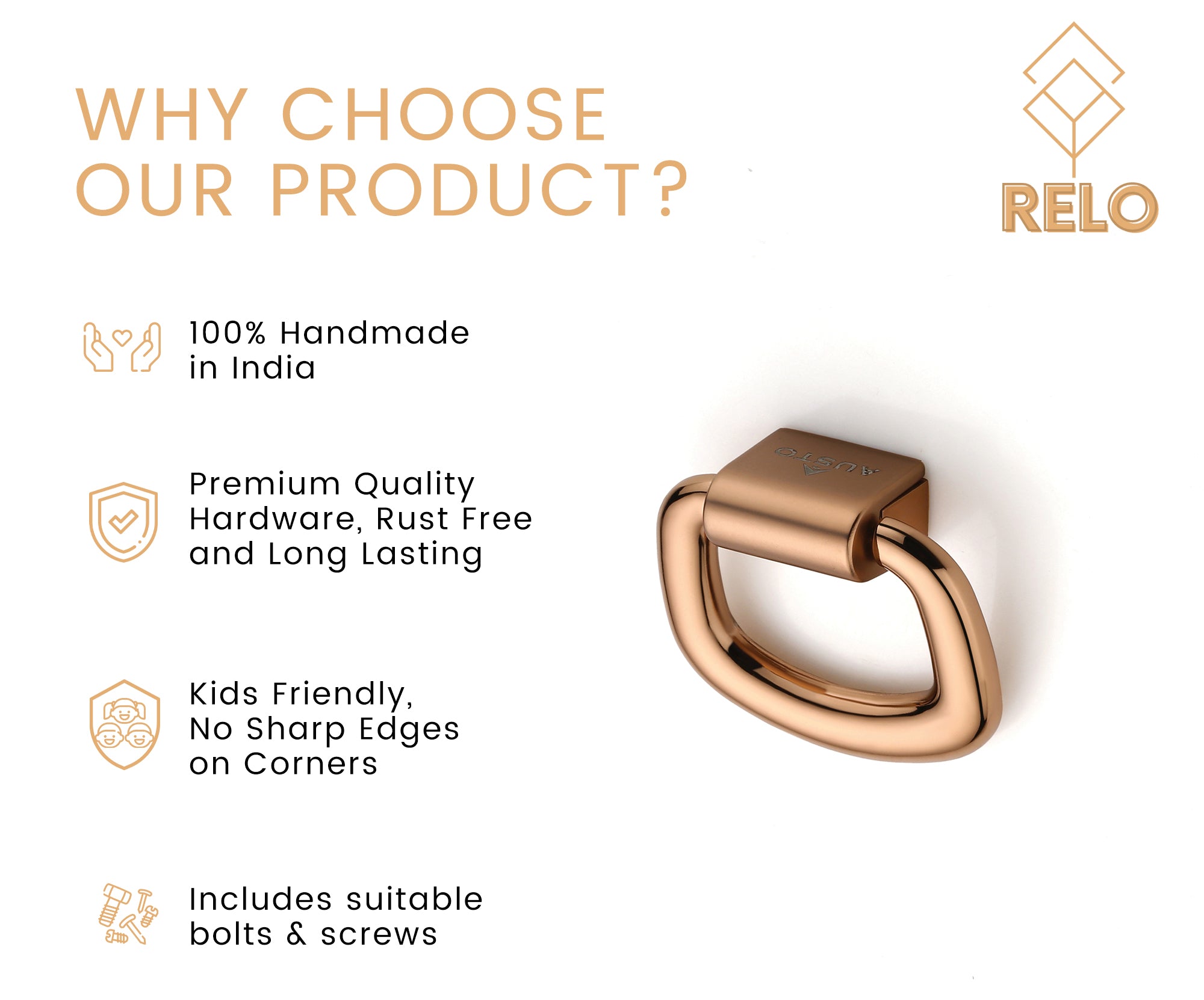 Relo 110 Rosegold Folding Knob For Drawers & Cupboards